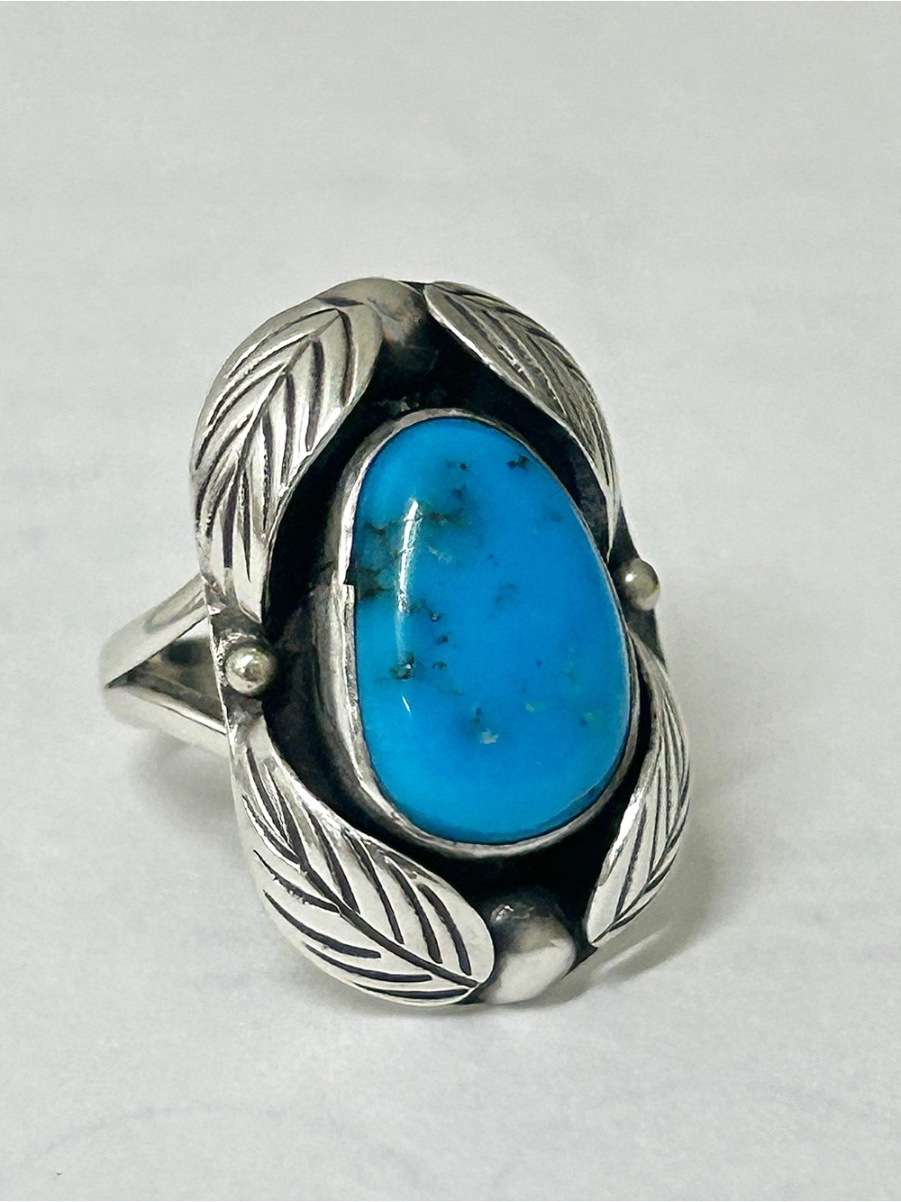 Antique Inlaid Turquoise Gemstone Sterling Silver Navajo Indian Scarab Ring - Picture 4 of 16